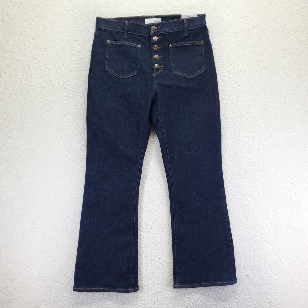 LOFT The Kick Crop High Rise Jeans Dark Wash Button Fly 29/8 NEW